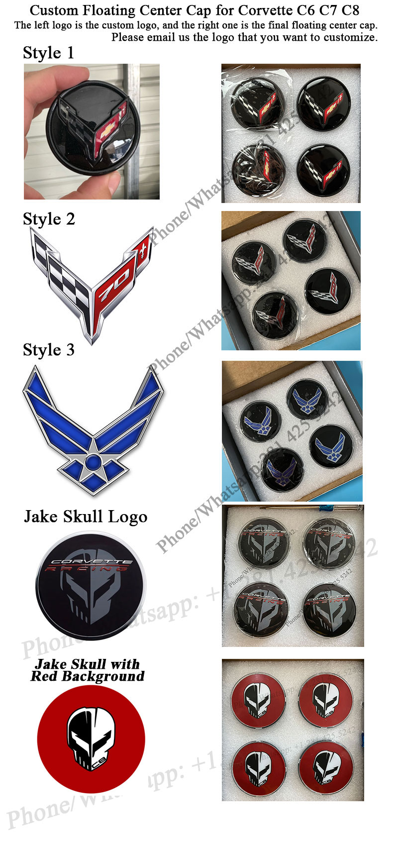 Custom Chevrolet Corvette Floating Center Caps 67mm for Stock Wheels